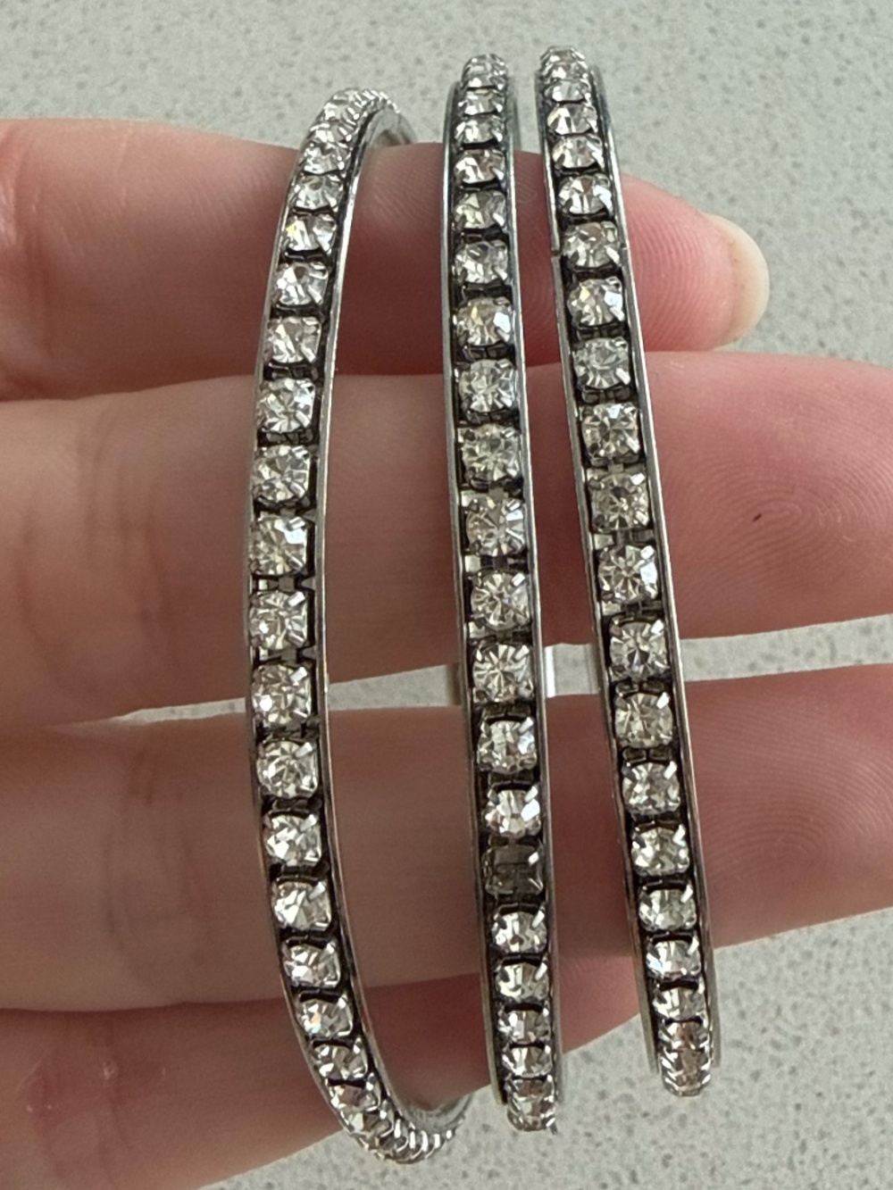 Sparkly Rhinestone Bangle Bracelets Set of 3 | Silver Tone Stackable Bracelets